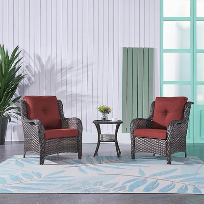 Rilyson Patio Furniture Chairs Outdoor Chair - 2 Piece Wicker Rattan Chairs Set with High Back and Deep Seating for Deck Porch Balcony Backyard Garden(Brown/Red)