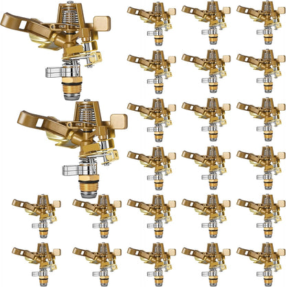 Ferraycle 24 Pieces 1/2 Inch Brass Impact Sprinkler Head with Nozzles Heavy Duty Adjustable 0-360 Degrees Impulse Sprinkler Head Lawn Watering for Yard Irrigation