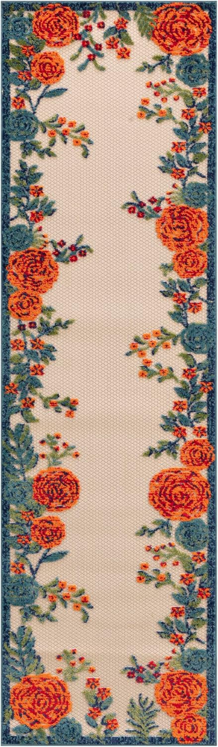 Nourison Aloha Indoor/Outdoor Ivory Multicolor 2'3" x 8' Area -Rug, Easy -Cleaning, Non-Shedding, Bed Room, Living Room, Dining Room, Backyard, Deck, Patio (2x8)" }