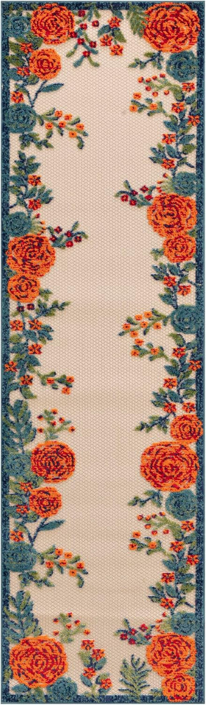 Nourison Aloha Indoor/Outdoor Ivory Multicolor 2'3" x 8' Area -Rug, Easy -Cleaning, Non-Shedding, Bed Room, Living Room, Dining Room, Backyard, Deck, Patio (2x8)" }