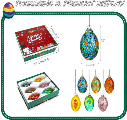 6PCS Hand Blown Glass Egg Ornaments Colorful Hanging Ornament Balls Gazing Ball Friendship Ball Decor for Garden Patio Window Christmas Tree