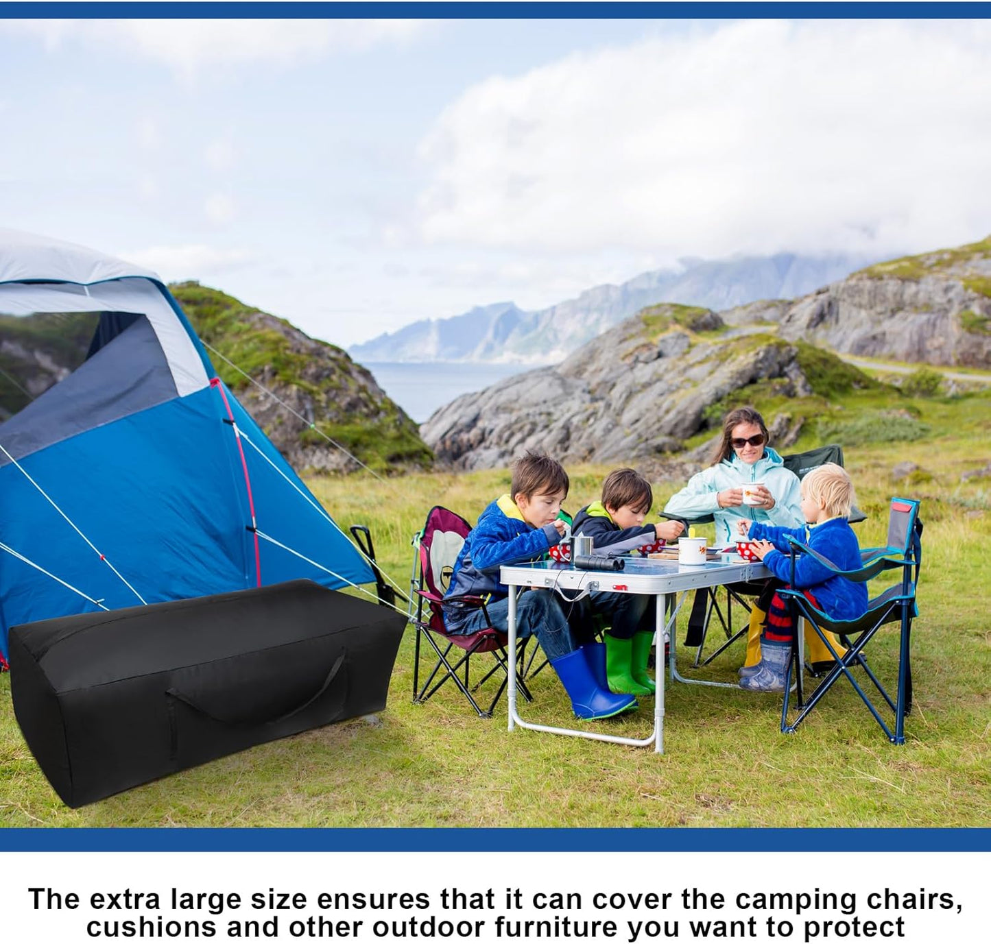 Silkfly 2 Pcs Patio Cushion Storage Bags 68" L x 30" W x 20" H Outdoor Cushion Storage Bag with Handles Waterproof Extra Large 420D Oxford Fabric Heavy Duty Zippered Furniture Pillow Protective, Black