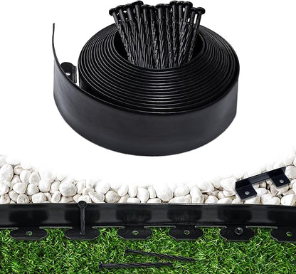 Landscape Edging Border 33 FT 4 Inch Tall with 60 Spikes, Plastic Edging for Landscaping, Garden Edging Border， Flower Bed, Paver and Lawn Edging Border, Black
