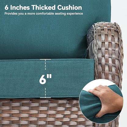 Luxury 6" Outdoor Cushions for Patio Furniture, 24x24x6" Thick Seat Cushion Set of 5, Fade Resistant Couch Chair Replacement Cushions High Density Deep Wicker Chair Cushion w/ Removable Cover, Green