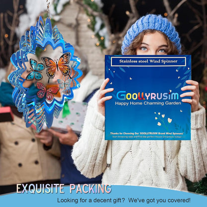 Goolyrusim Wind Spinner Outdoor, Butterfly Wind Spinner, 12in Laser Cut Stainless Steel Hanging Wind Sculptures, Garden Decoration Yard Decor, Butterfly Gifts for Women Mom Wife Girl Sister Grandma