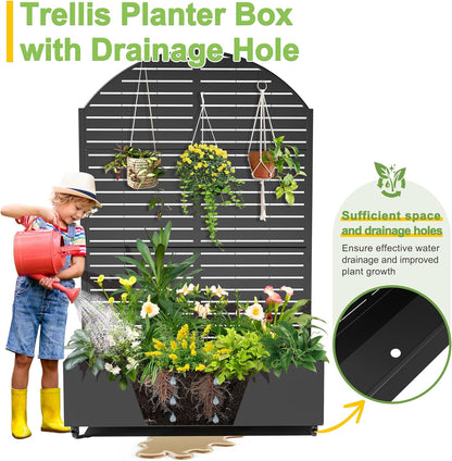 FENCY Metal Raised Garden Bed with Wheels and Trellis,Arched 73"x47"x16" Planter Box for Climbing Plants, Vegetables & Vines, Features Privacy Screen and Drainage Holes (Black-Louvered)