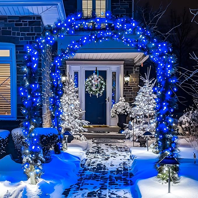 JMEXSUSS 2 Pack Blue Solar Christmas Lights, Total 400 LED 151FT Solar String Lights Outdoor Waterproof, 8 Modes Blue Christmas String Light for Outside Garden Party Patio Tree Decorations