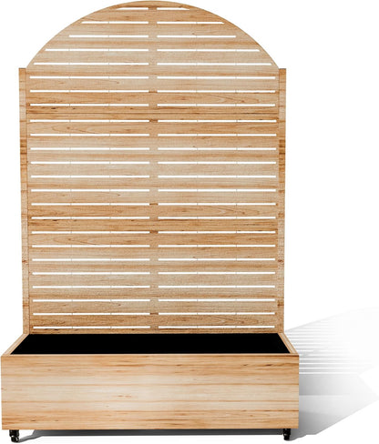 Raised Garden Bed with Arched Trellis and Wheels,73"x47"x16" Metal Raised Garden Bed,Acacia Finish Metal Planter with Climbing Trellis for Vines & Vegetables