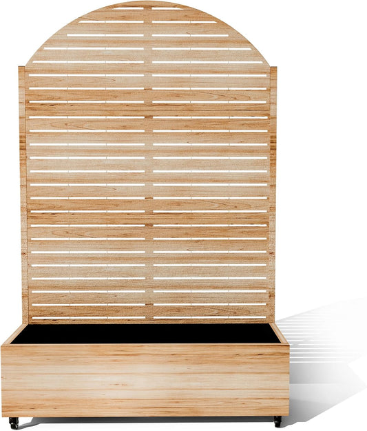 Raised Garden Bed with Arched Trellis and Wheels,73"x47"x16" Metal Raised Garden Bed,Acacia Finish Metal Planter with Climbing Trellis for Vines & Vegetables