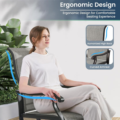 Amopatio Patio Swivel Chairs Set of 6, Outdoor Swivel Rocker Dining Chairs with All Weather Textilene High Back & Metal Frame, for Backyard Deck Lawn Garden (Light Gray)