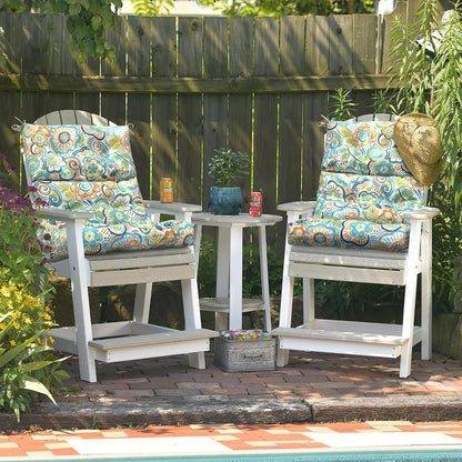 LVTXIII Outdoor Seat/Back Chair Cushion Patio Tufted High Back Cushion, Seasonal Replacement Rocking Chair Cushion with Ties (22” W x 20D”, Set of 2, Flower Blue)