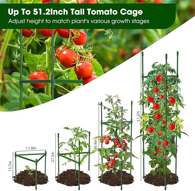 3 Pack Tomato Cages for Garden,Up to 51.2Inch Tomato Cage Trellis-Upgraded Hexagon Connector,Heavy Duty Adjustable Tomato Stake Support for Raised Garden Bed