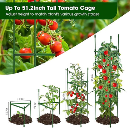 3 Pack Tomato Cages for Garden,Up to 51.2Inch Tomato Cage Trellis-Upgraded Hexagon Connector,Heavy Duty Adjustable Tomato Stake Support for Raised Garden Bed