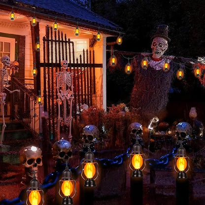 Christmas Flame String Lights , 21FT Indoor Outdoor String Lights with 10 Flickering Flame Bulb, Timer, Waterproof LED Outdoor Decorative Orange Lights for Patio, Yard, Bistro, Porch, Garden Decor