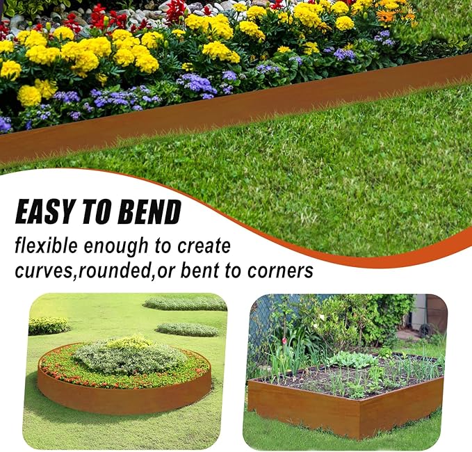 Hugeleaf 10 Pack 6.5 Inch Corten Steel Landscape Edging with 11 Pcs Metal Clips, Hammer-in Heavy Duty Metal Edging Pack of 10 (33 Feet Total Length) -Edge for Lawn Garden Yard, Above Ground 4.1 Inch
