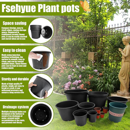 5 Gallon Nursery Pots Plastic Container Injection Molded Pot for Plants Flexible with Drainage Holes Suitable for Plants Soil Growers or Hydroponics Black 10 Pcs