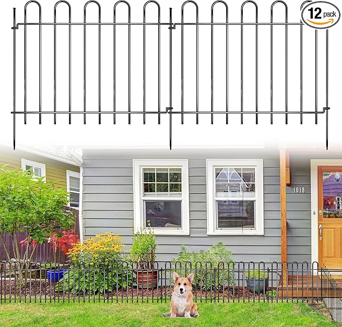 12 Panels Decorative Garden Fence, 17ft X 20in Rustproof Metal Animal Barrier Fence, No Dig Fence Garden Fence, Arched Flower Bed Edging Ornamental Wire Border Fencing for Outdoor Yard, Patio Deco