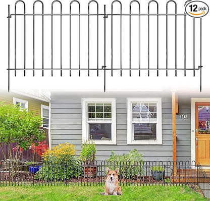 12 Panels Decorative Garden Fence, 17ft X 20in Rustproof Metal Animal Barrier Fence, No Dig Fence Garden Fence, Arched Flower Bed Edging Ornamental Wire Border Fencing for Outdoor Yard, Patio Deco