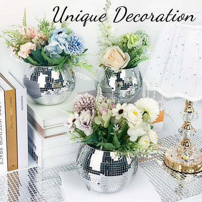 2 Pcs Disco Ball Vase, 5 x 6 Inch Mirrored Disco Ball Planters Perfect for Decorative Living Room, Bedroom, Dining Table, Wedding, Party, Birthday