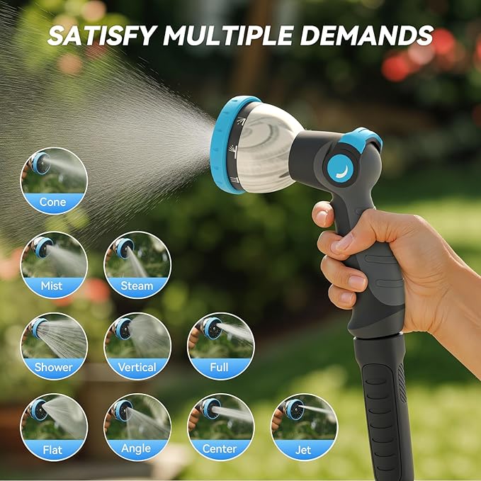 Garden Hose Nozzle, Heavy-Duty Water Hose Sprayer Nozzle with 10 Spray Patterns, Ergonomic Non-Slip Grip, Leak-Free Design, Fits All Standard Garden Hoses for Watering, Car Washing, Cleaning