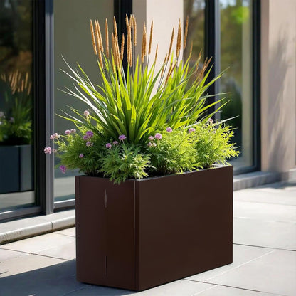 Galvanized Steel Rectangular Planter, 16"x 12"x 12" Small Planters for Outdoor Plants, Brown Outdoor Planter with Drainage Holes