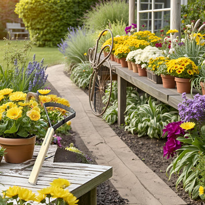 2-in-1 Weed Puller Tool,Garden Weed Scraper Tool, Weeding Rake, Metal Weeder & Soil Leveler with Ergonomic Wood Handle Weed Rake