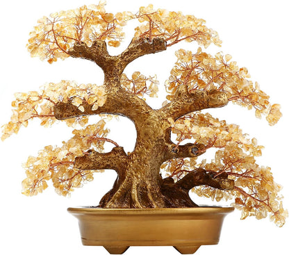 Feng Shui Money Tree Large Pine Tree Style Crystal Quartz Lucky Tree Gem Tree for Office Home Feng Shui Decoration for Wealth/Fortune and Luck (Yellow)