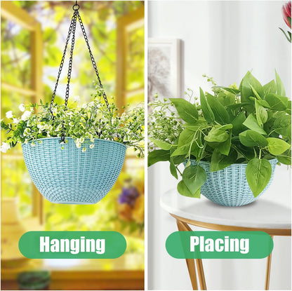 Hanging Planters for Indoor Plants 8/10 Inch, 4 Packs Plant Hanger Outdoor with Drainage Holes, Hanging Basket Flower Pot Perfect for Home, Office and Garden (Sky Blue)