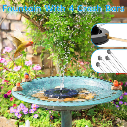 AMZtime Solar Water Fountain, Upgraded Solar Bird Bath Fountains with 6 Nozzles, Free Standing Floating Solar Powered Water Fountain Pump for Bird Bath, Garden, Pond, Pool and Outdoor