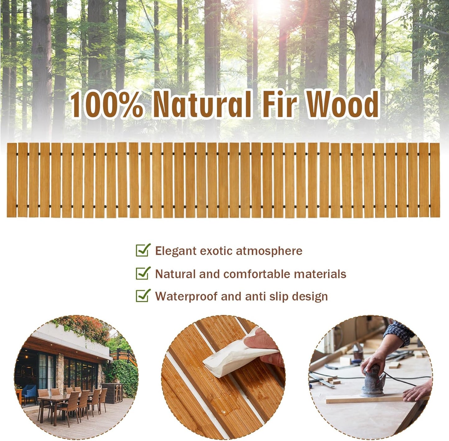 8FT Wooden Garden Pathway,Outdoor Roll Out Decorative Straight Walkway,Weather-Resistant Patio Path,Non-Slip Pavers Boardwalk for Garden, Backyard, Beach, Wedding Party Pathways