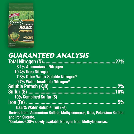 Scotts Green Max Lawn Food, Lawn Fertilizer Plus Iron Supplement for Greener Grass, 10,000 sq. ft., 33.33 lbs.
