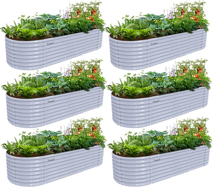 6 Pack 8x3x2FT Galvanized Raised Garden Bed Kit Oval Metal Ground Planter Box Outdoor Bottomless Planter Raised Beds for Vegetables Flowers Herbs Fruits, Gray