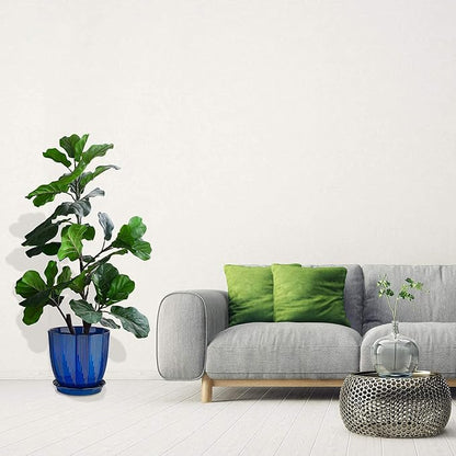 ADN 10 Inch Ceramic Planter Pot with Drainage Hole and Saucer,Large Round Plant pots for Indoor Outdoor Plants,Modern Flower pots, Navy