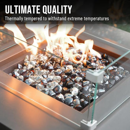 Skyflame 10-Pound Blended Fire Glass Diamonds for Fire Pit Fireplace Landscaping, 1/2 Inch Onyx Black, Crystal Ice, Amber Luster