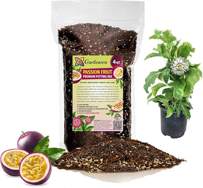 GARDENERA Premium Passion Fruit Potting Soil Mix - Perfect Balance of Nutrients, Drainage, and Aeration for Thriving Passion Fruit Vines - 4 Quart