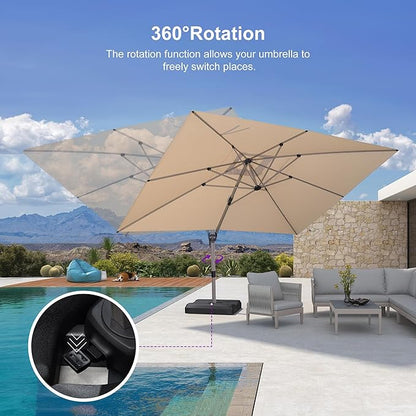 PURPLE LEAF Patio Umbrella with Base Included, 10‘×13’ Outdoor Aluminum Cantilever Umbrella with 360° Rotation, Aluminum Large Offset Umbrella for Outdoor Garden Pool, Beige