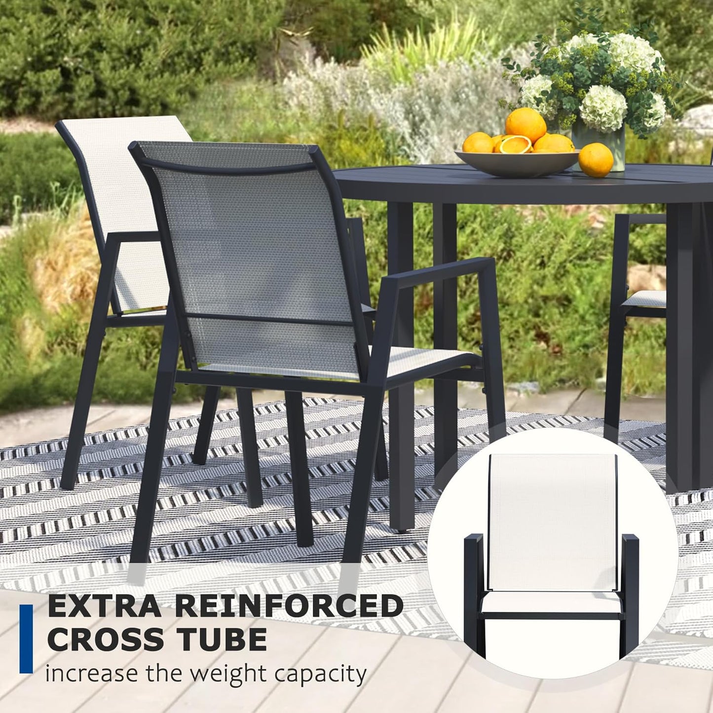 Outdoor Patio Chairs Set of 4, Oyster Beige Stackable Outdoor Chairs, Lightweight Patio Set with High Back, Metal Dining Chair for Lawn, Garden, Yard and Deck