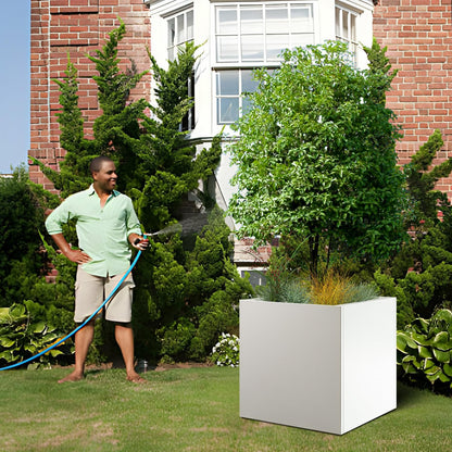 White Steel Planter Square Outdoor Planters Galvanized Steel Planter Box Indoor Metal Large Planters Cube Heavy Duty Flower Pot 32 Inch Modern Commercial Residential for Trees Patio Deck Yard Garden