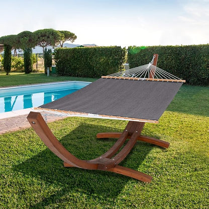 SUNCREAT Quick Dry Hammocks Standing Backyard Hammock with Stand, 2 Person Heavy Duty Poolside Hammock with 13.5 ft Wooden Stand, Dark Gray