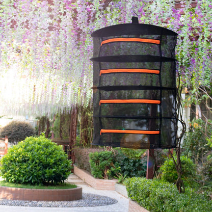 Desy & Feeci Herb Drying Rack-2ft Diameter 4 Layer Folding Mesh Hanging Basket Dryer Net with Zippers for Seeds Flowers Buds Plants Garden Outdoor Bumper Harvest(D24xH31 inch)