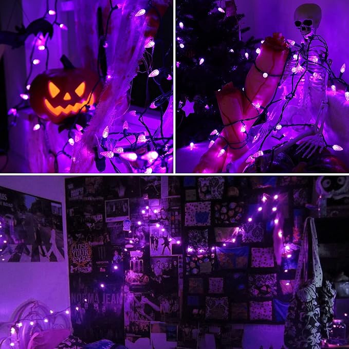 Brizled Purple Halloween Lights, 33ft 100 LED Faceted C5 Halloween String Lights, 120V UL Certified Purple Light Set Connectable Mini Light for Indoor & Outdoor Tree Xmas Party Decorations