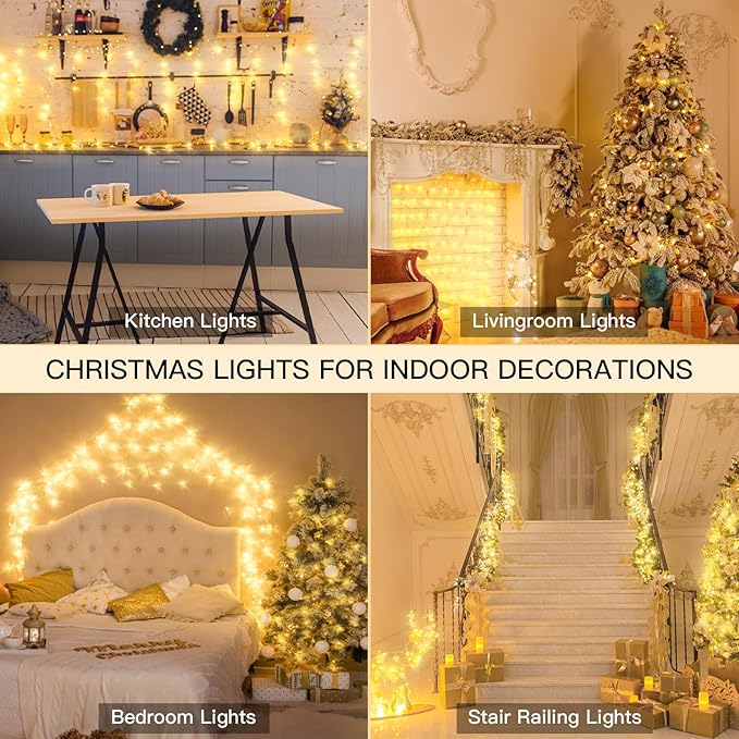suddus Indoor Christmas Lights with Remote, Warm White String Lights Plug in with Timer, 33ft 100 LED Twinkle Fairy Lights for Bedroom Xmas Tree Wreath Garden Party Outdoor Thanksgiving Decorations