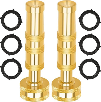 AUTOMAN Brass Hose Nozzle – High Pressure Jet Nozzles 2 Pack, Heavy Duty Sprayer for Garden Hoses, Adjustable Spray Gun, Solid Twist Water Hose Nozzle for Patio, Lawn, Car Wash, Extra 6 Rubber Washers