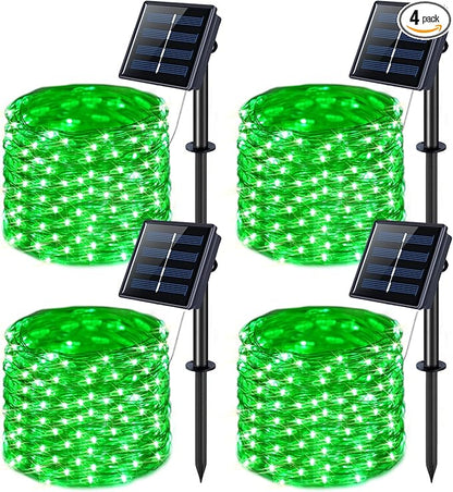 JMEXSUSS 4 Pack Green Solar Christmas Lights, Total 400 LED 132FT Solar String Lights Outdoor Waterproof, 8 Modes Copper Wire Solar Fairy Lights for Patio Garden Yard Tree Christmas Decor