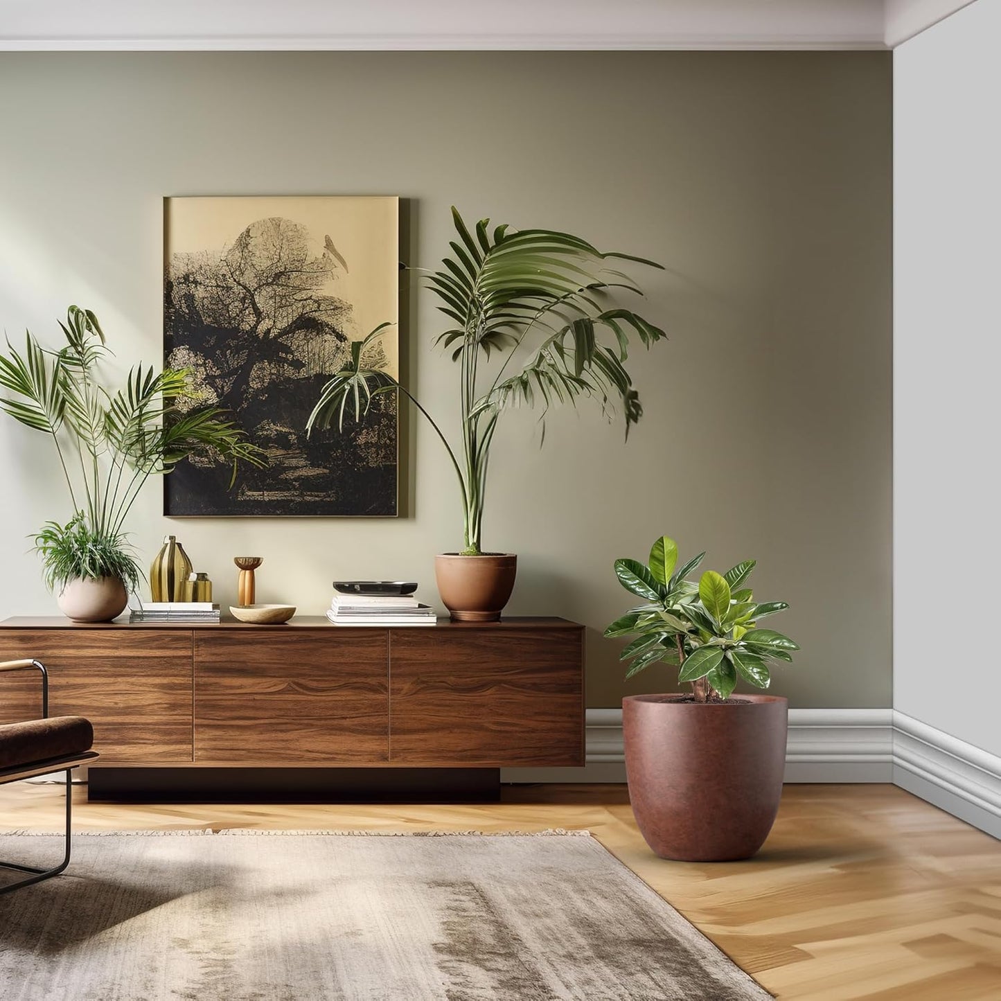 Kante 18 Inch Dia Round Concrete Planter, Indoor Outdoor Large Plant Pot with Drainage Hole and Rubber Plug for Home Patio Garden, Rusty