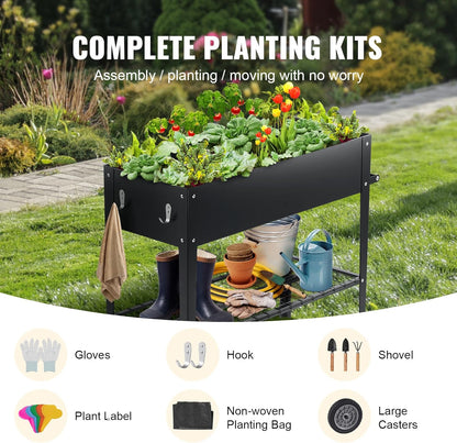VEVOR Raised Planter Box with Legs and Wheels, Larger Size 43.3x19.5x31.5 Outdoor Elevated Garden Bed On Wheel, Metal Planting Boxes for Growing Flowers/Vegetables/Herbs in Backyard/Garden/Balcony