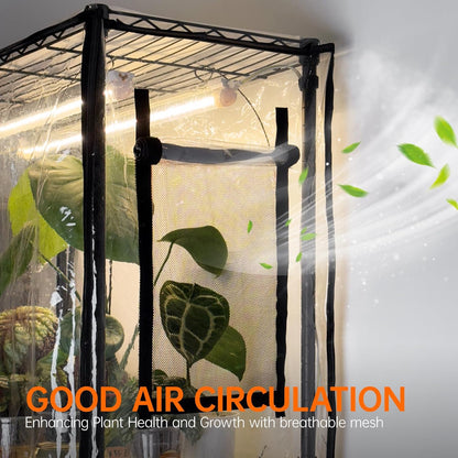 DIY Plant Shelf with Grow Lights and EVA Greenhouse Cover, Plant Stand with Adjustable Rack and Wheels, 8-Pack 192W T8 3000K Full Spectrum Plant Lights for Seed Starting (29.5L x 13.8W x 70.9H)