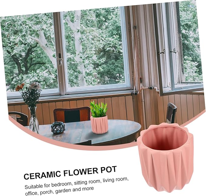 Modern Geometric Ceramic Flower Pot with Drainage and Tray Simple Planter for Bonsai and Indoor Plants Practical Decorative Flower Holder