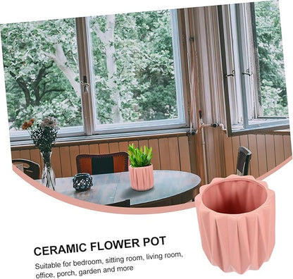 Modern Geometric Ceramic Flower Pot with Drainage and Tray Simple Planter for Bonsai and Indoor Plants Practical Decorative Flower Holder