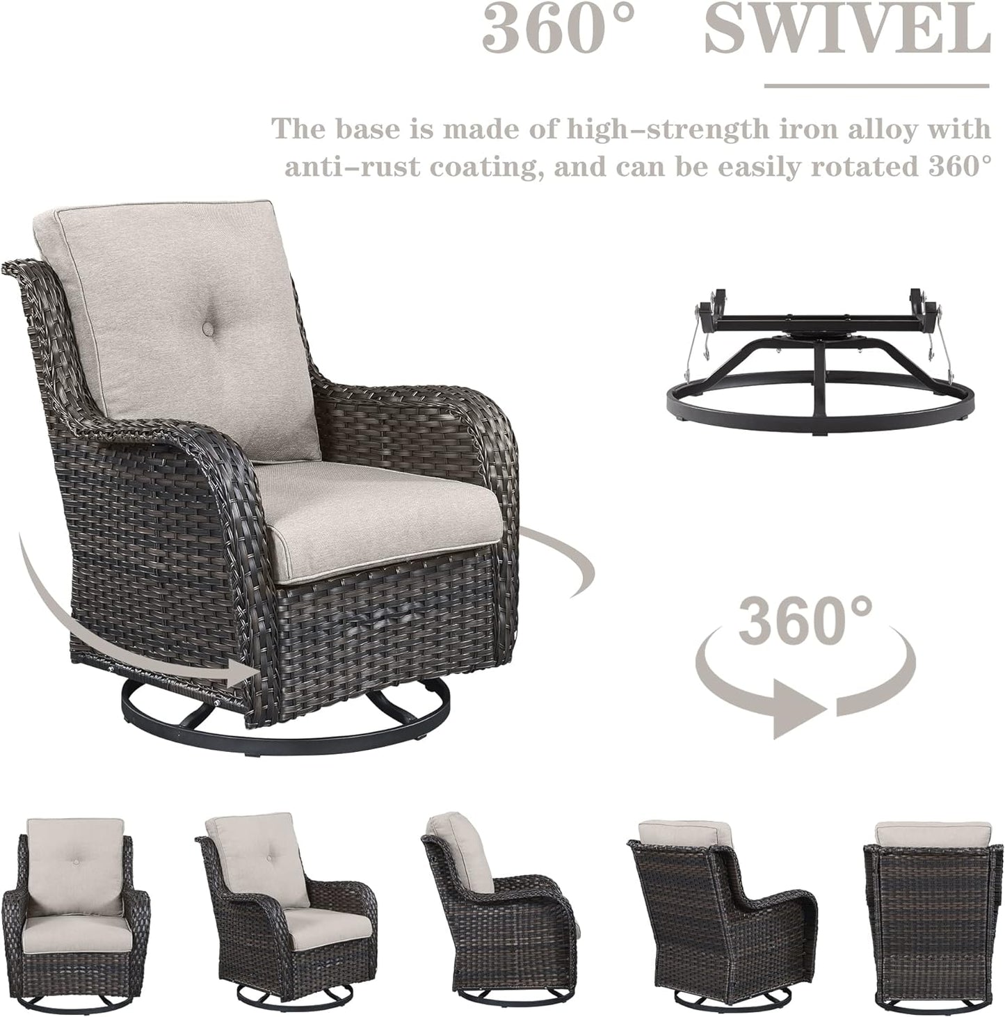 5 Pieces Patio Furniture Sets Wicker Outdoor Furniture, Rattan Patio Swivel Glider Chairs with 2 Ottoman and Glass Side Table